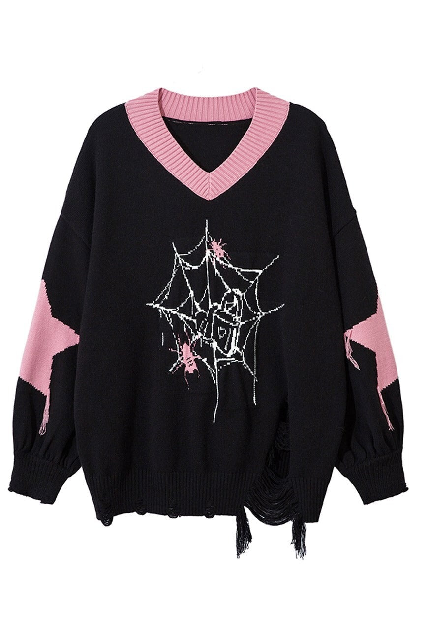 Spiderweb sweater Gothic patchwork jumper grunge anime top