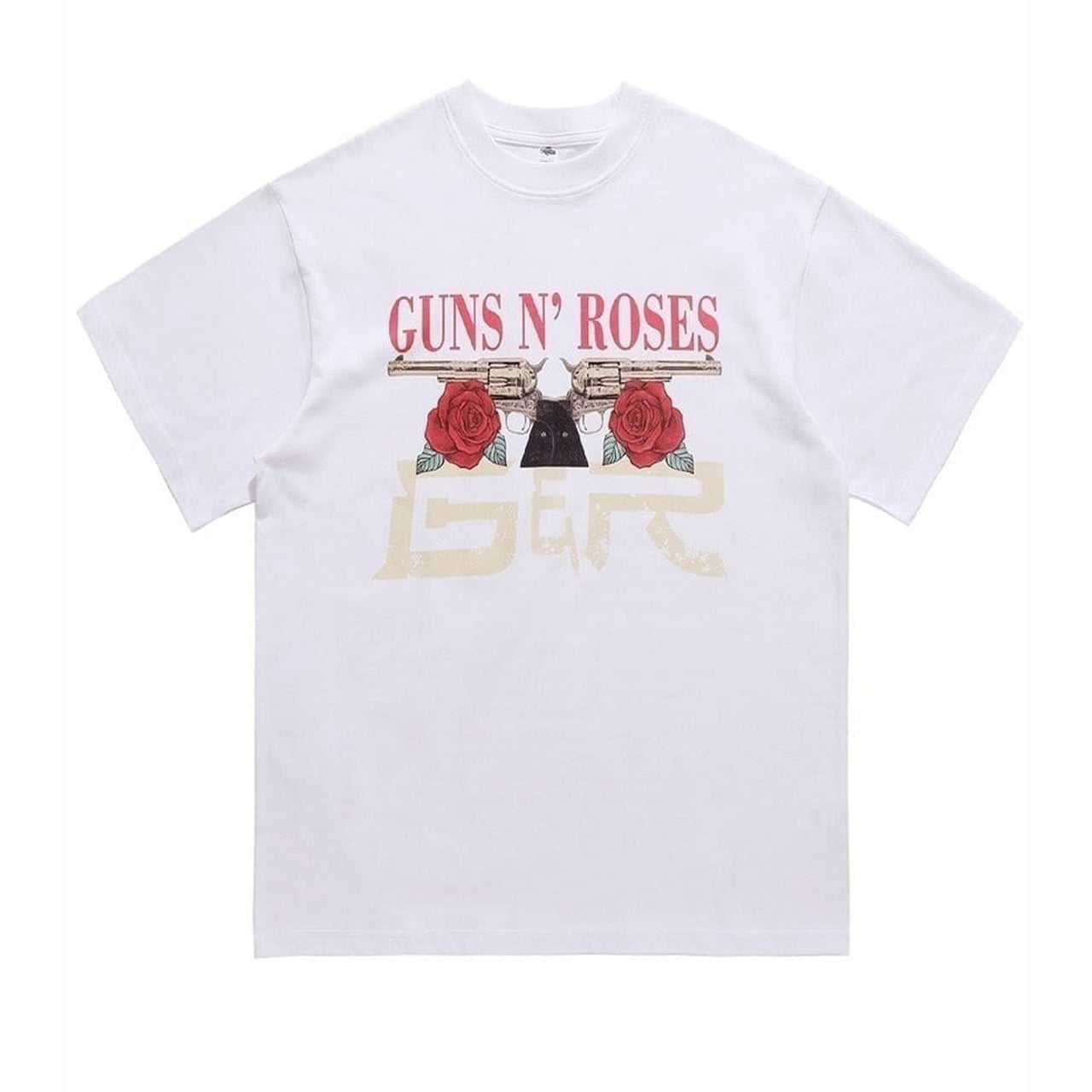 Guns and roses t-shirt retro floral tee rocker top in white