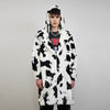 Cow print coat hooded faux fur spot pattern trench animal