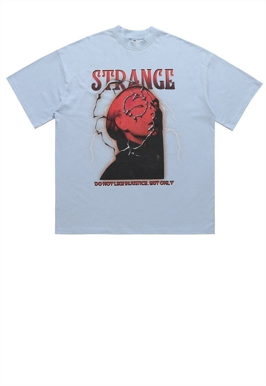 Strange t-shirt thunder tee lightning slogan top in blue