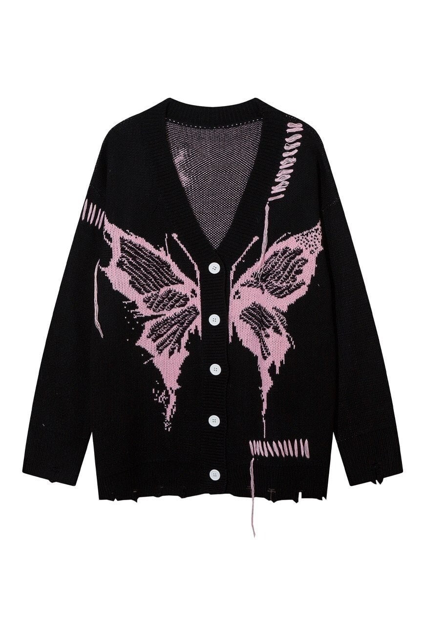 Gothic cardigan distressed jumper knitted butterfly top