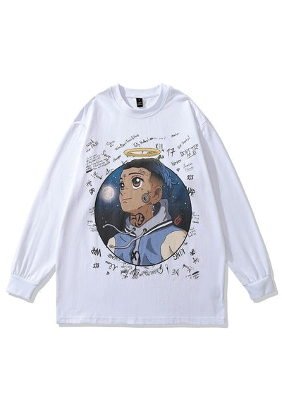 Anime boy t-shirt Japanese cartoon long sleeve tee retro top