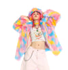 Unicorn shaggy faux fur jacket luxury raver bomber fluffy festival rainbow coat unicorn fleece party bomber neon burning man coat pink blue