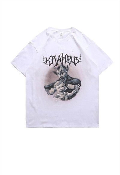 Krampus t-shirt retro devil tee grunge punk top in white