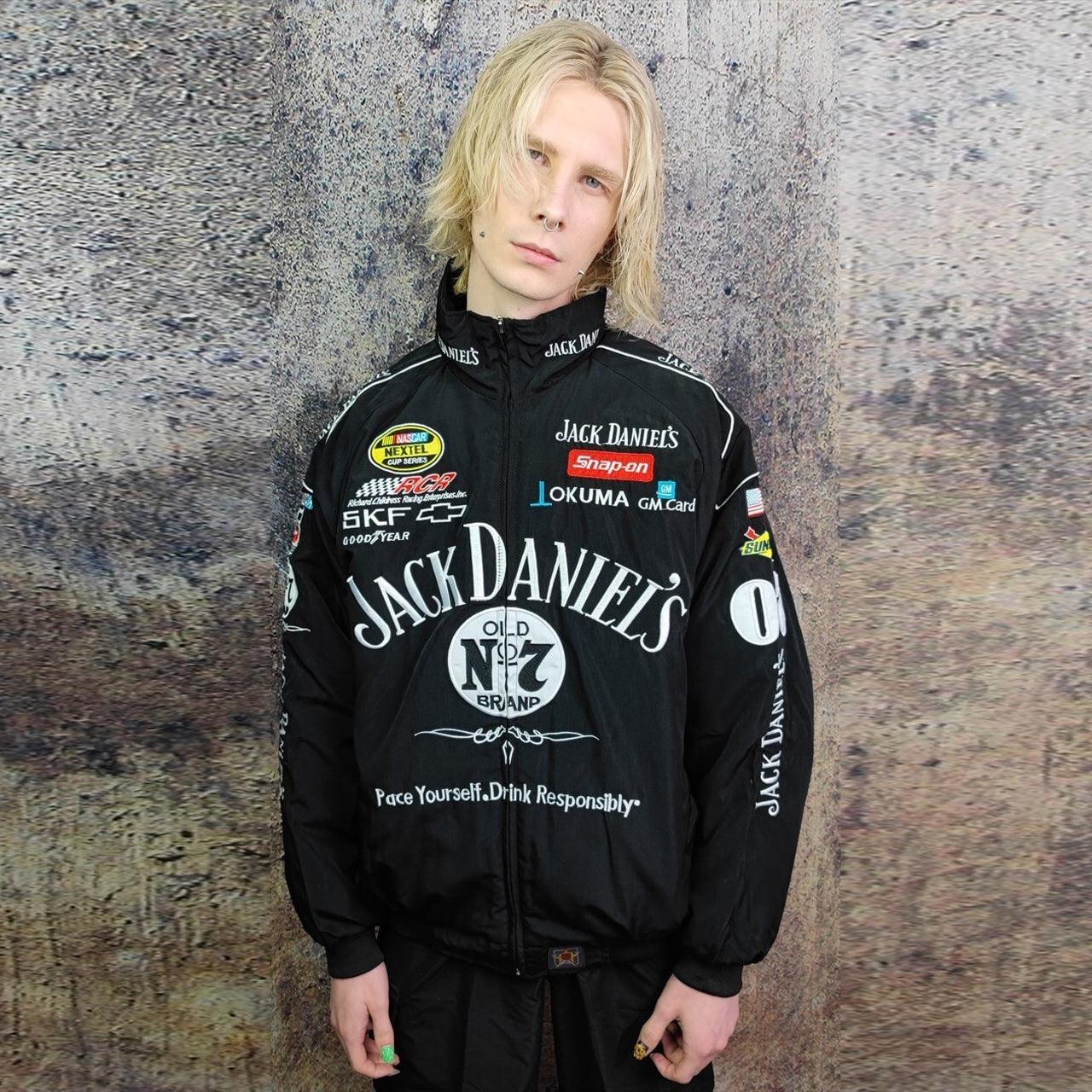 Racing jacket retro Jack Daniels moto varsity bomber black