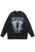 Fighter print sweater grunge knit distressed jumper in black