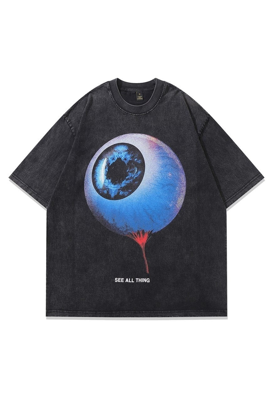 Eye print t-shirt psychedelic tee cyberpunk top vintage grey