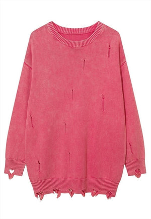 Ripped bleached grunge sweater washed out knit jumper pink