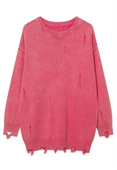 Ripped bleached grunge sweater washed out knit jumper pink