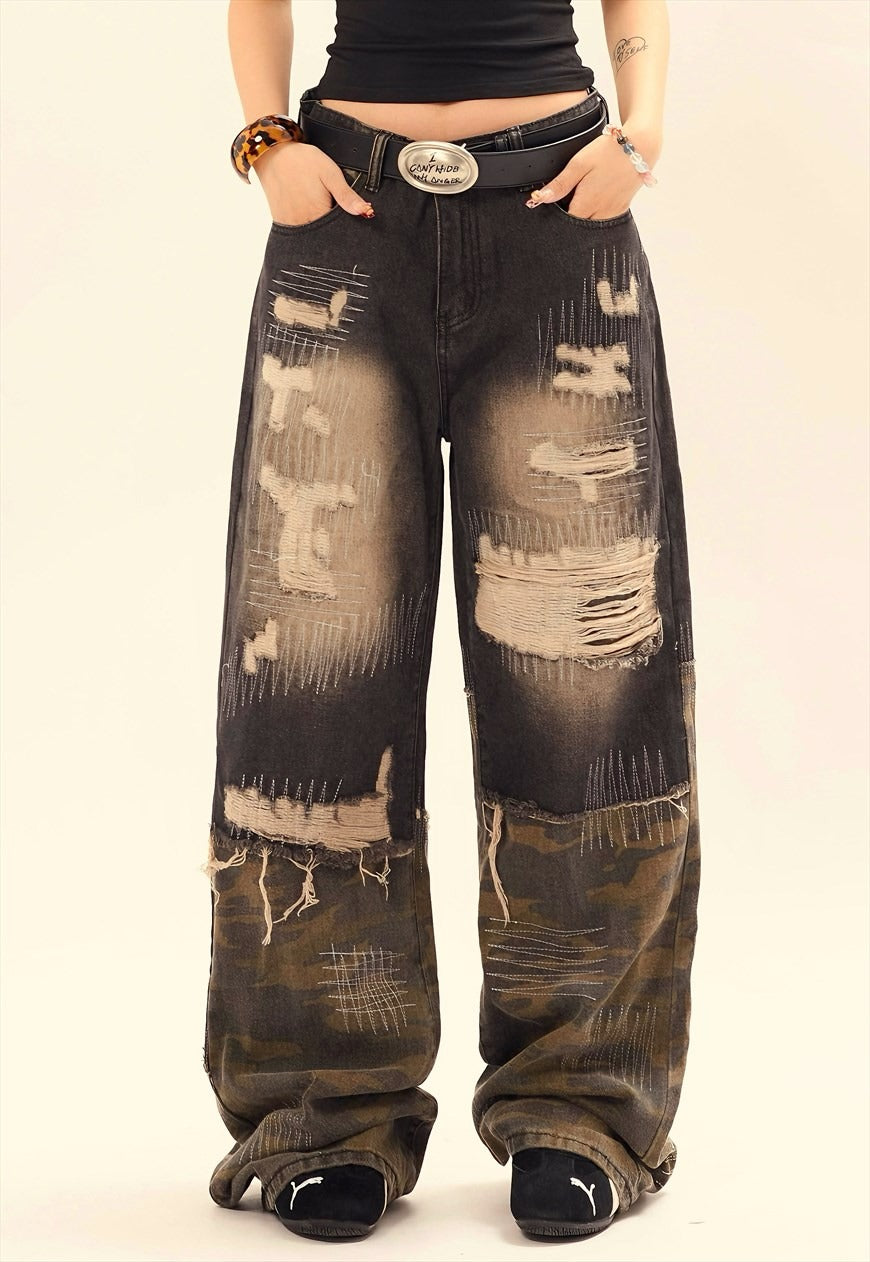 Army jeans contrast military denim pants army joggers black