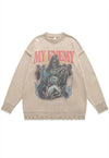 Creepy sweater skeleton knit distressed horror jumper beige