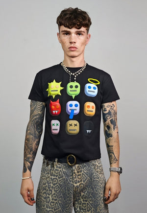 Psychedelic emoji cropped t-shirt slim fit unisex raver top