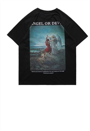 Angels print t-shirt saint tee grunge slogan top in black