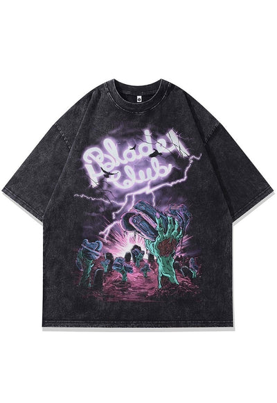 Zombie print t-shirt living dead tee cemetery top in grey