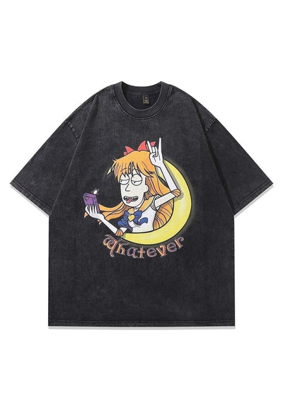 Retro cartoon t-shirt mad girl tee raver top in vintage grey