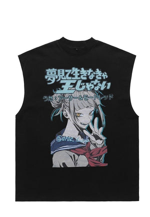 Anime tank top surfer vest retro sleeveless Japanese t-shirt