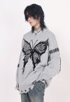 Distressed knitted jumper butterfly sweater ripped top grey