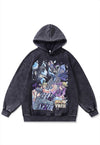 Anime hoodie vintage wash pullover Japanese cartoon jumper