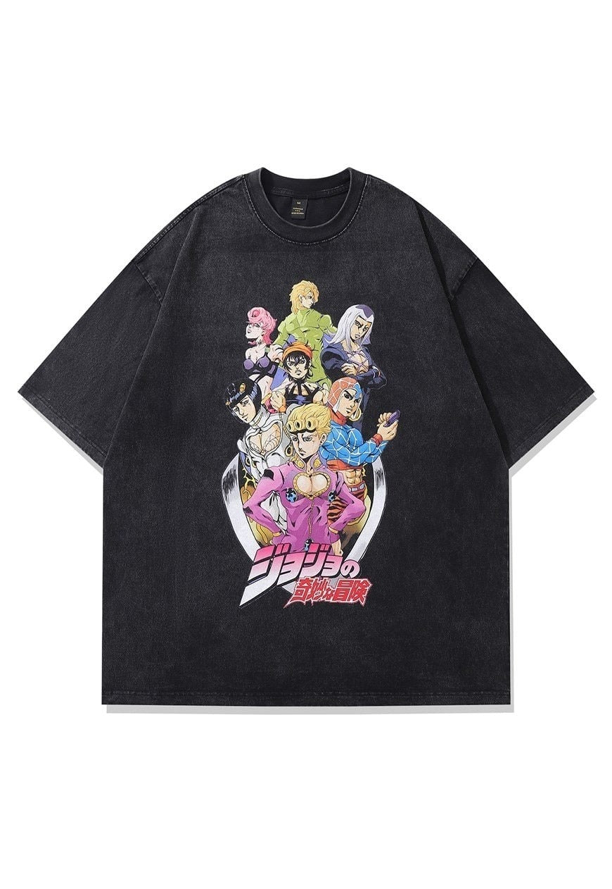 Anime print t-shirt Japanese tee grunge top in vintage grey