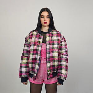 Plaid check bomber thunder print jacket reversible college varsity detachable sleeves e-boy vest handmade grunge rocker coat