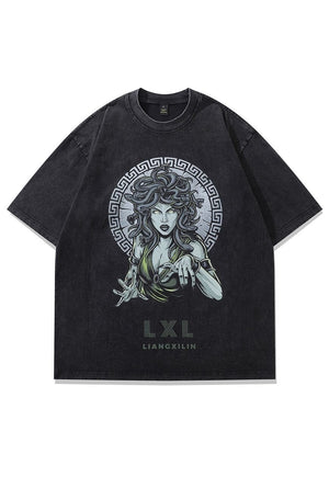 Medusa t-shirt Greek cartoon tee mythology top vintage grey