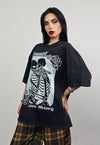 Kissing skeleton t-shirt bones tee skull top in vintage grey