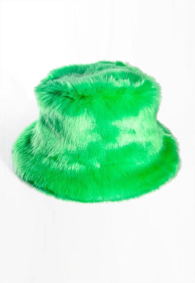 Festival faux fur bucket hat fluffy neon hat rave cap green