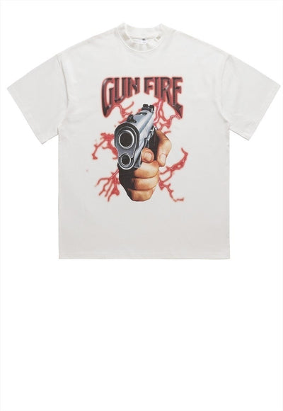 Gun print t-shirt grunge tee retro punk pistol top in white