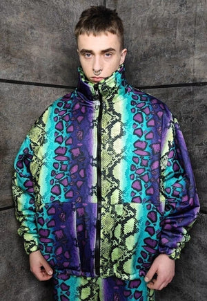 Snake jacket purple handmade reversible python fleece coat