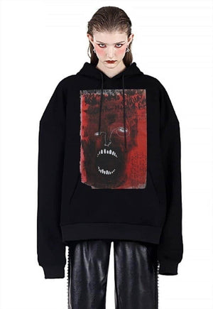 Scary print hoodie ghost pullover zombie horror top black