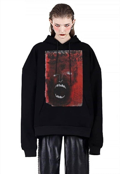 Scary print hoodie ghost pullover zombie horror top black