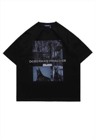 Doberman t-shirt Pinscher print tee grunge punk top black