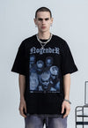 Skinhead print t-shirt punk top Gothic barcode tee in black