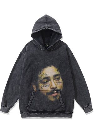 Post Malone vintage hoodie rapper pullover hiphop top grey