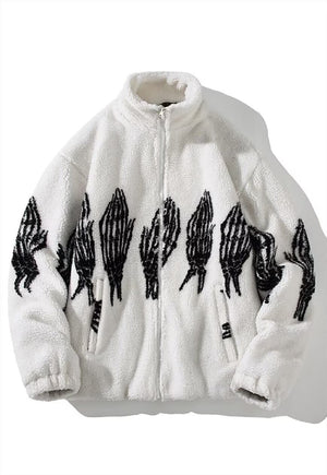 Bones fleece jacket faux fur skeleton bomber jacket in white