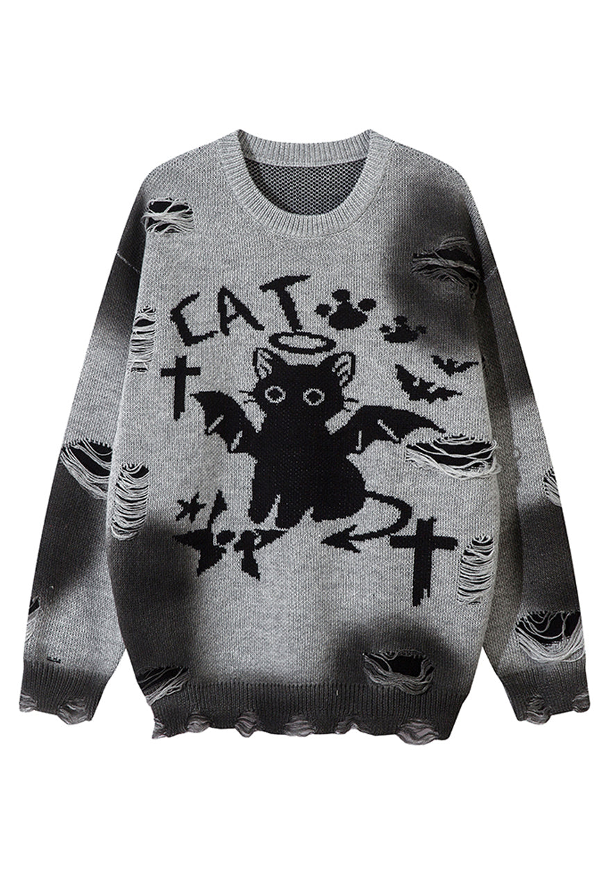 Devil cat sweater Gothic jumper black kitten knitted top