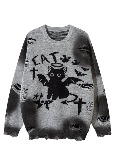 Devil cat sweater Gothic jumper black kitten knitted top