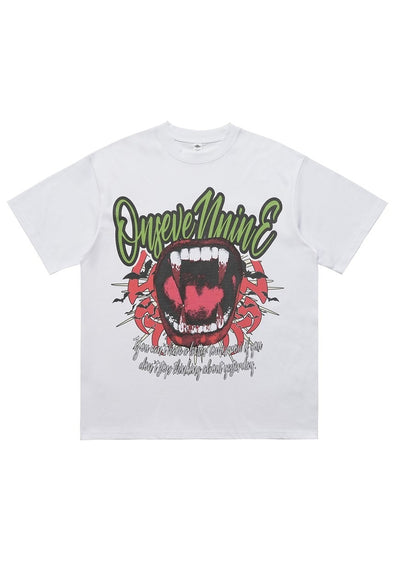 Vampire t-shirt fang print tee grunge rocker top in white