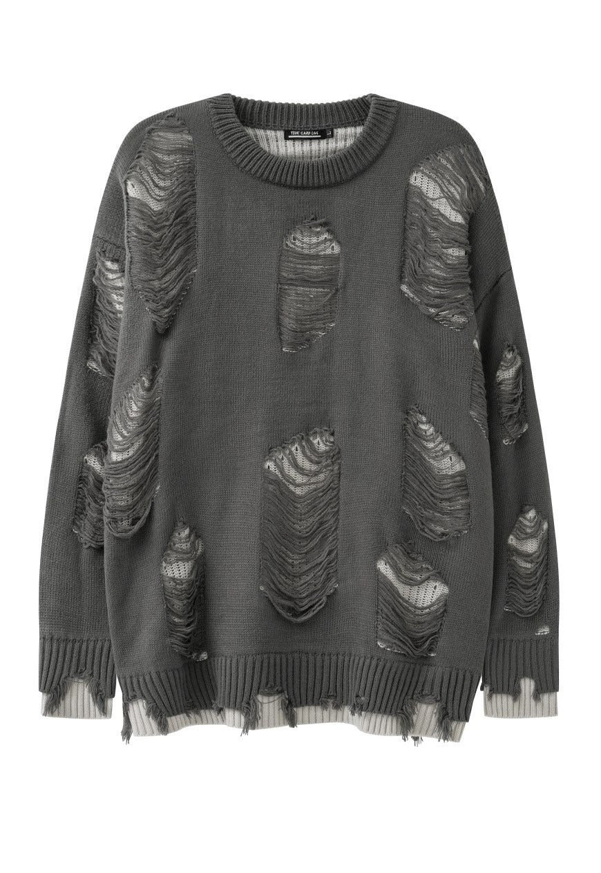 Ripped sweater knitted distressed jumper grunge top in grey