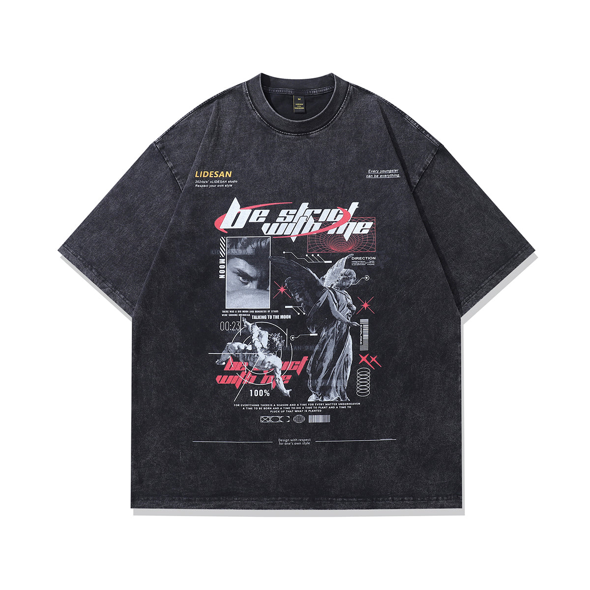 Cyberpunk t-shirt angel print tee futuristic grunge top in vintage grey