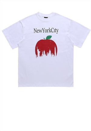 New York t-shirt big apple tee NYC slogan grunge top white