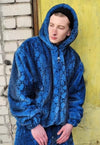 Faux fur snake jacket detachable Python fleece bomber blue