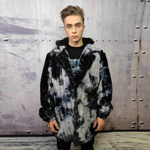 Tie-dye fleece coat handmade 2in1 gradient trench jacket