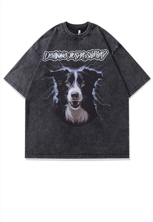 Shepherd t-shirt dog print tee animal top in vintage grey