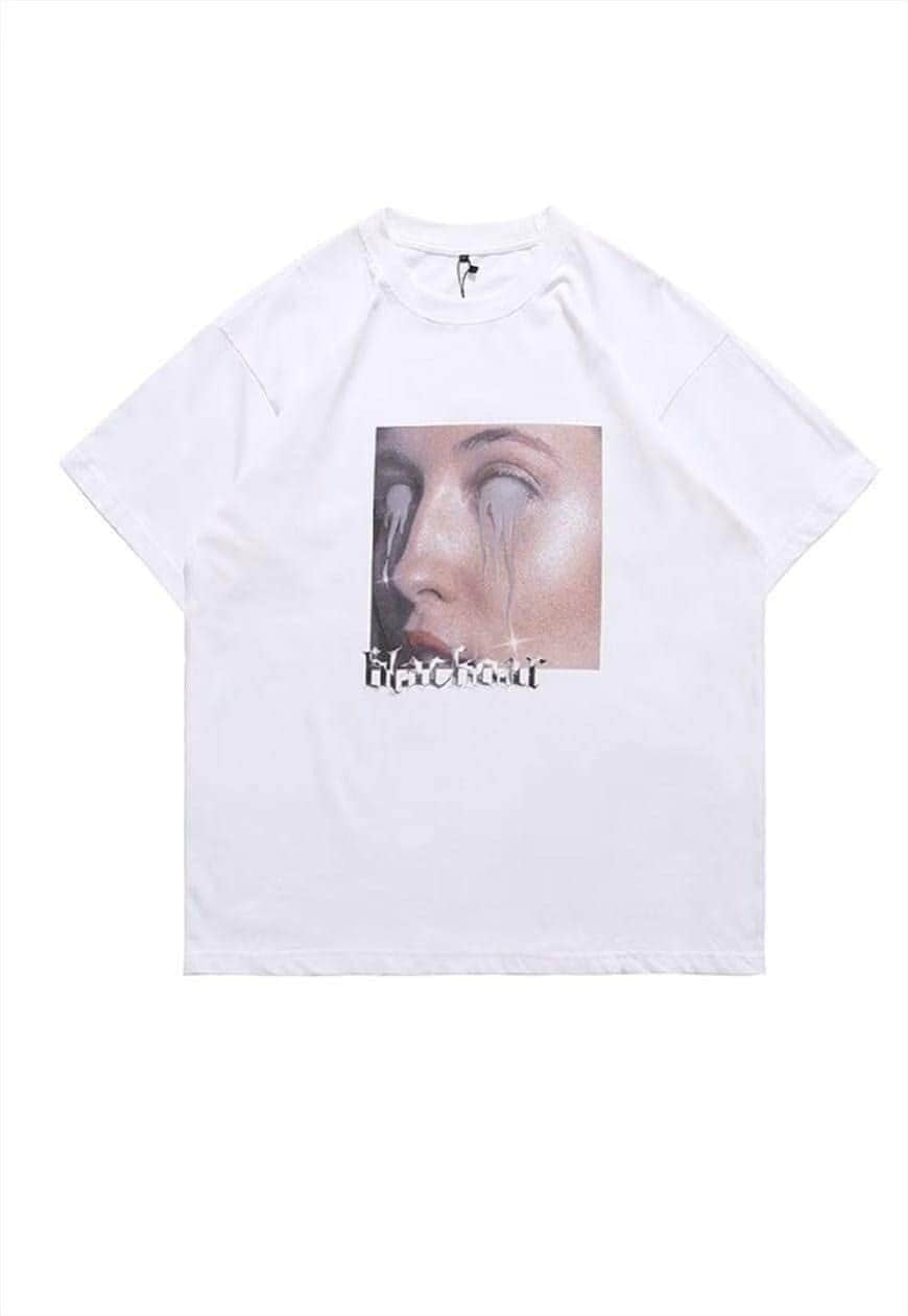 E-girl t-shirt tears print tee grunge raver top in white