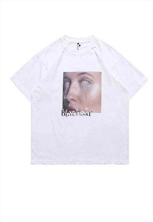 E-girl t-shirt tears print tee grunge raver top in white