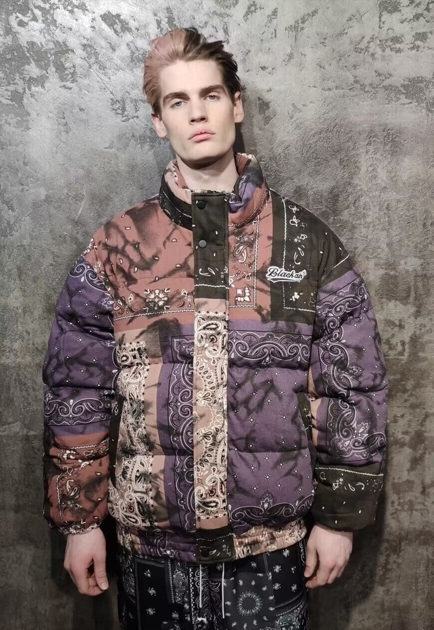 Paisley bomber tie-dye bandana jacket grunge coat fade brown