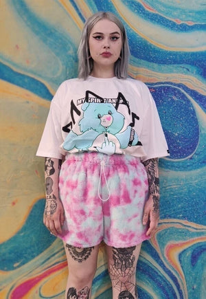 Tie-dye fleece shorts handmade gradient overalls in pink