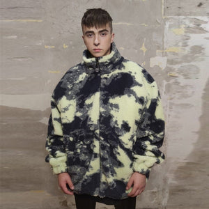 Gradient fleece bomber handmade tie-dye punk camo jacket