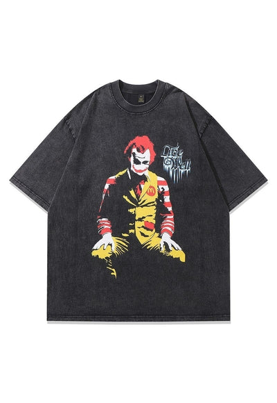 Joker t-shirt clown cartoon tee fast food top vintage grey